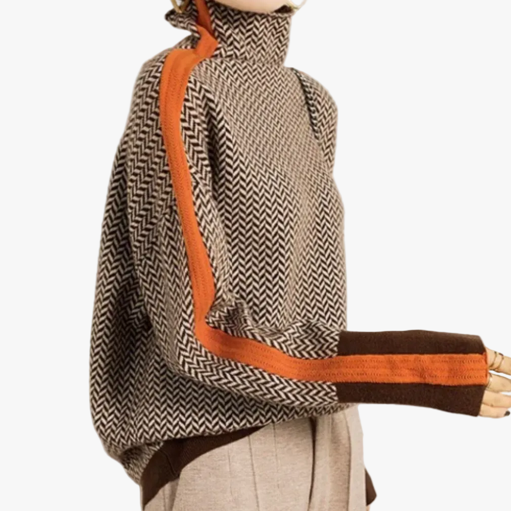 Damen Norwegerpullover mit Rollkragen und Streifen