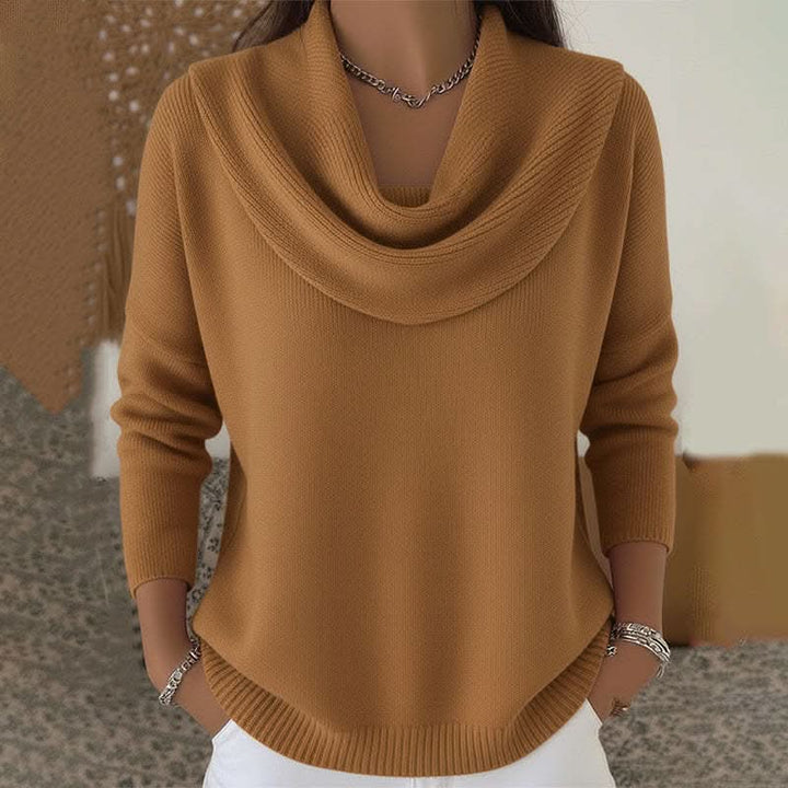 Damen-Pullover aus Baumwolle mit Wasserfallkragen in Braun