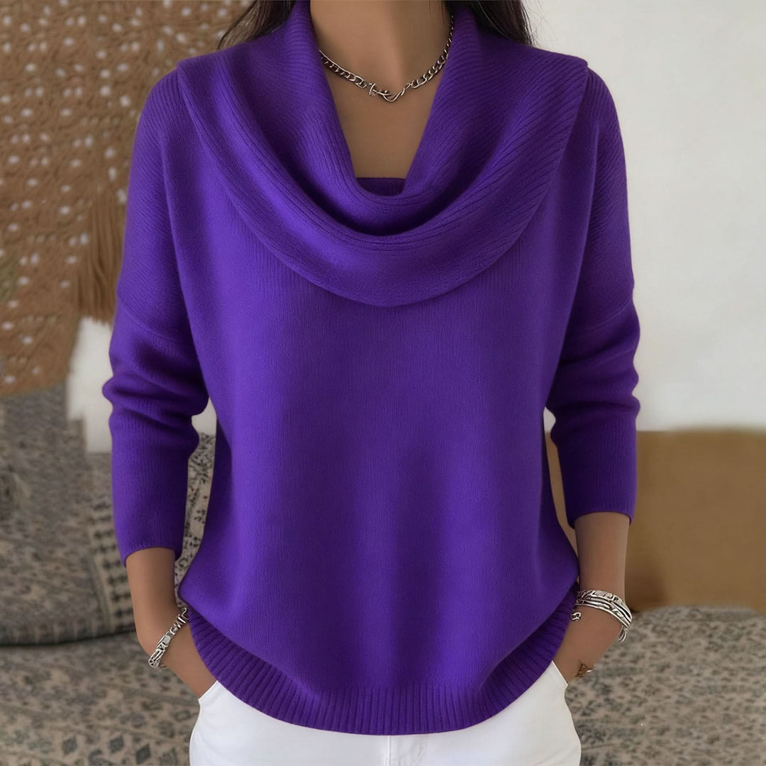 Damen-Pullover aus Baumwolle mit Wasserfallkragen in Lila