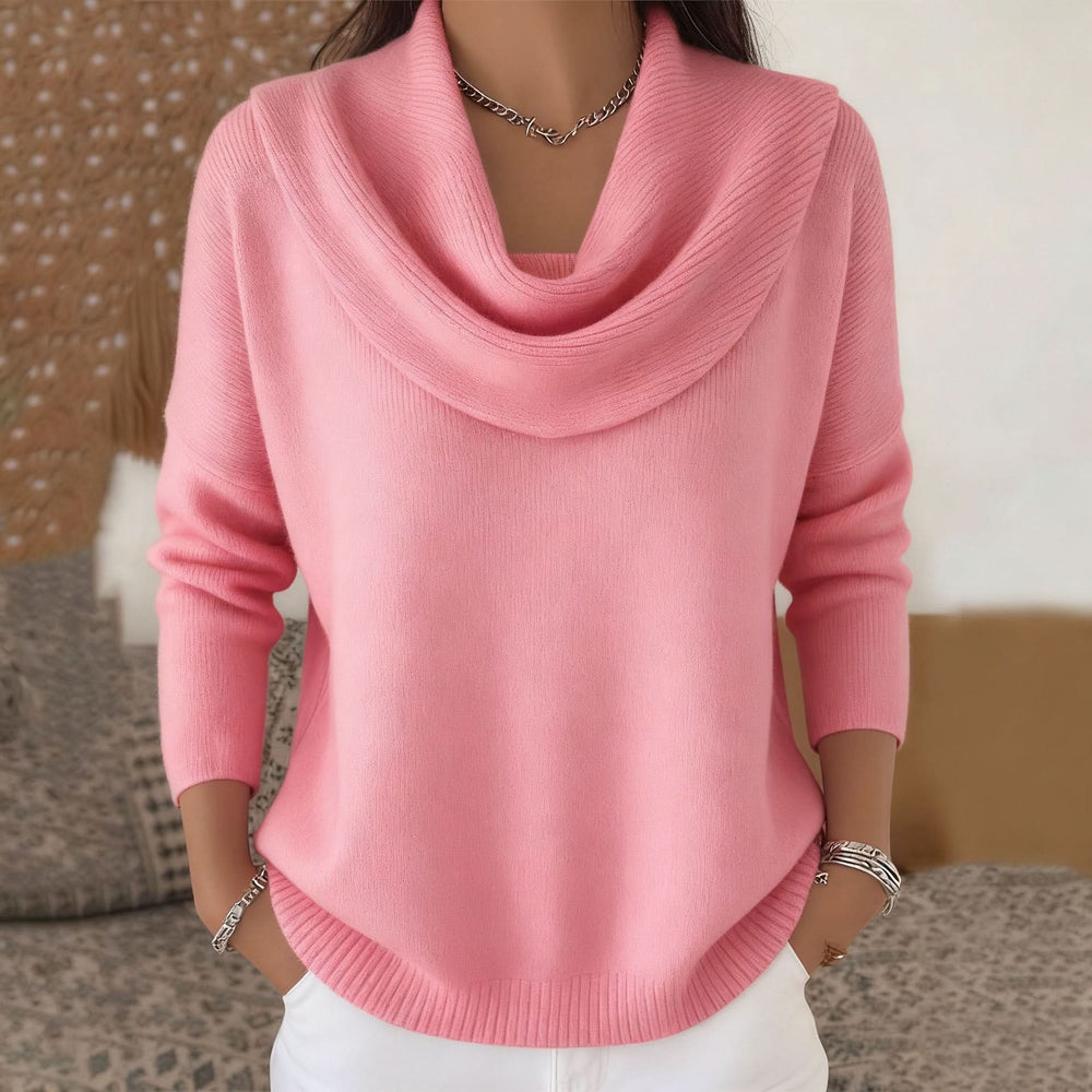 Damen-Pullover aus Baumwolle mit Wasserfallkragen in Rosa
