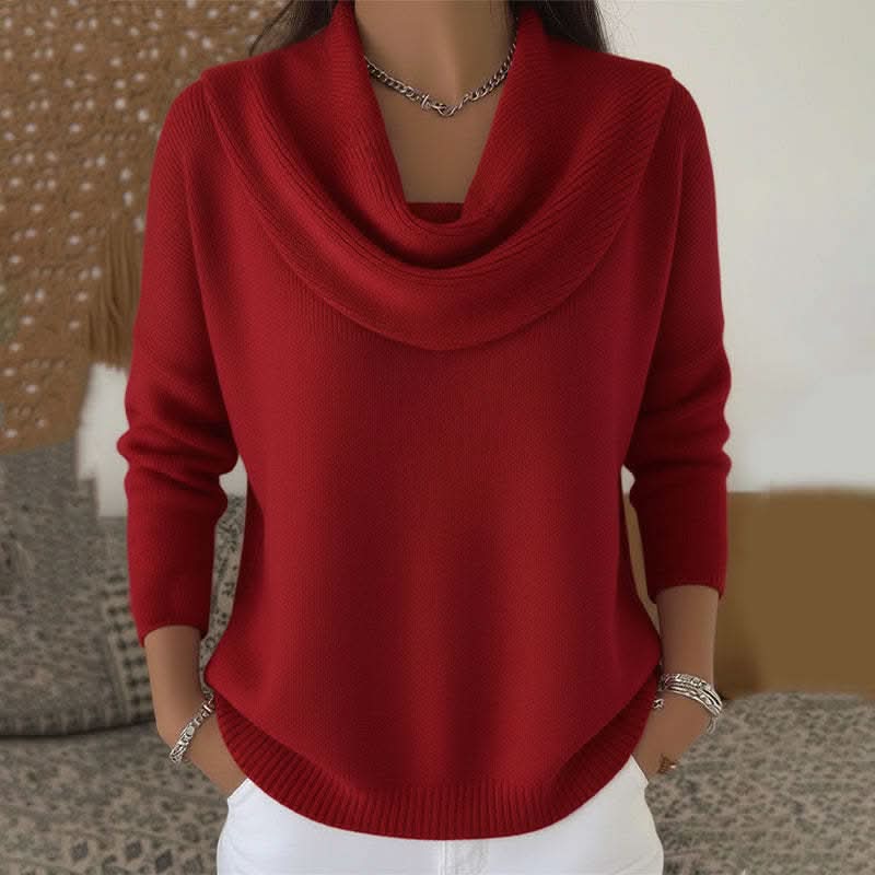 Damen-Pullover aus Baumwolle mit Wasserfallkragen in Rot