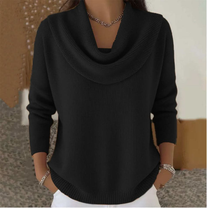 Damen-Pullover aus Baumwolle mit Wasserfallkragen in Schwarz