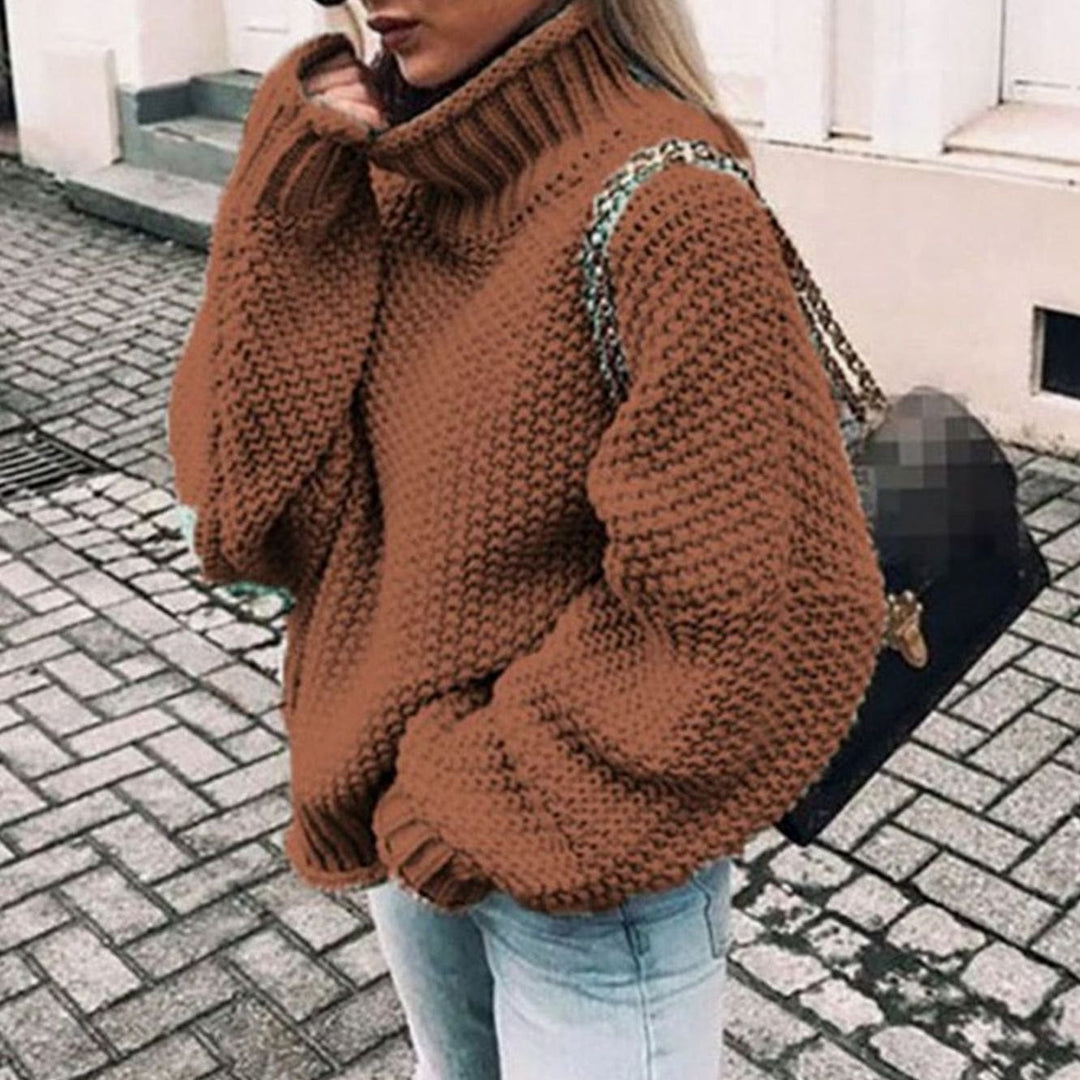 Damen Pullover aus Grobstrick mit Rollkragen, Oversize in Braun