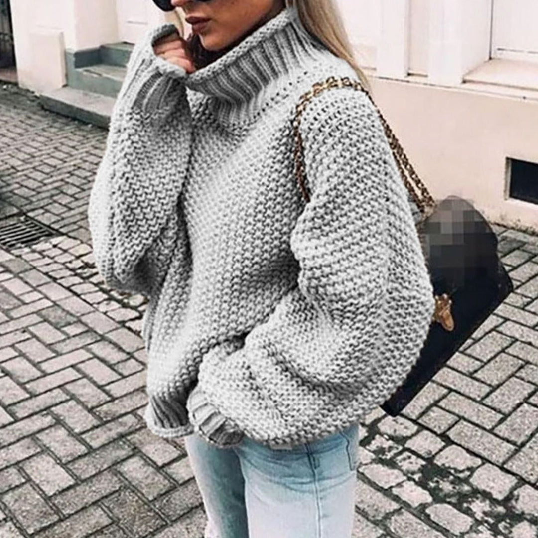 Damen Pullover aus Grobstrick mit Rollkragen, Oversize in Grau