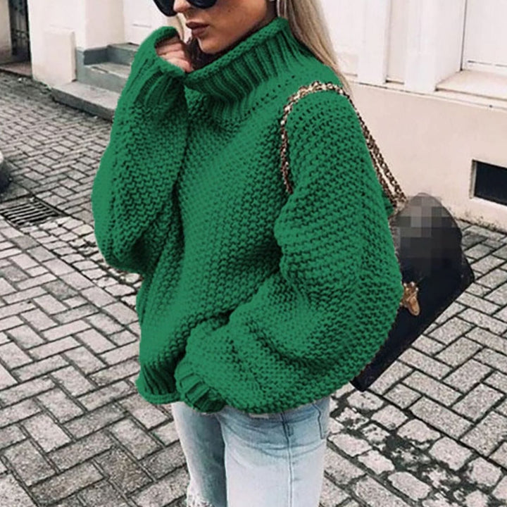 Damen Pullover aus Grobstrick mit Rollkragen, Oversize in Grün