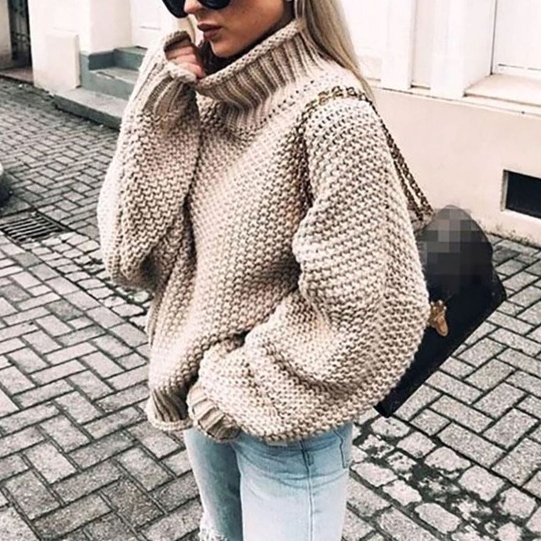 Damen Pullover aus Grobstrick mit Rollkragen, Oversize in Khaki