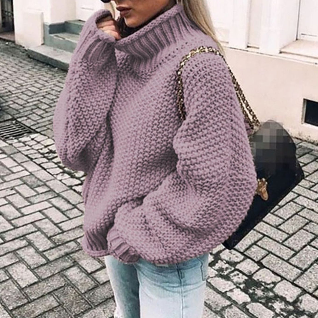 Damen Pullover aus Grobstrick mit Rollkragen, Oversize in Lila