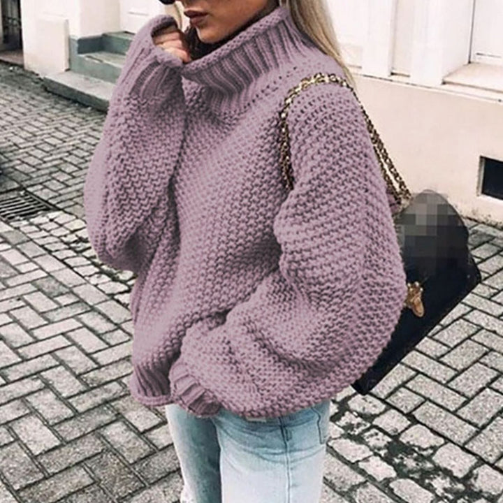 Damen Pullover aus Grobstrick mit Rollkragen, Oversize in Lila