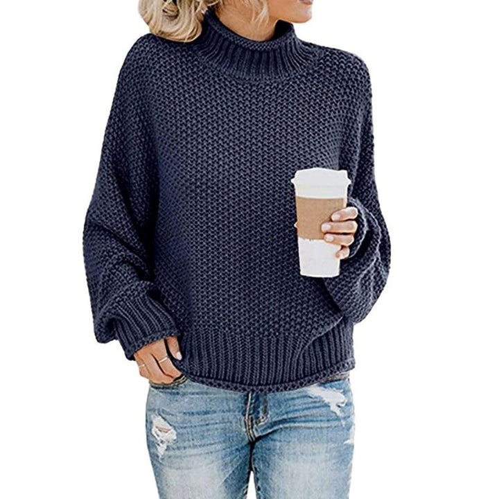 Damen Pullover aus Grobstrick mit Rollkragen, Oversize in Marineblau