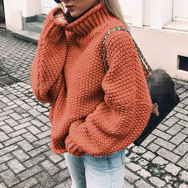 Damen Pullover aus Grobstrick mit Rollkragen, Oversize in Orange