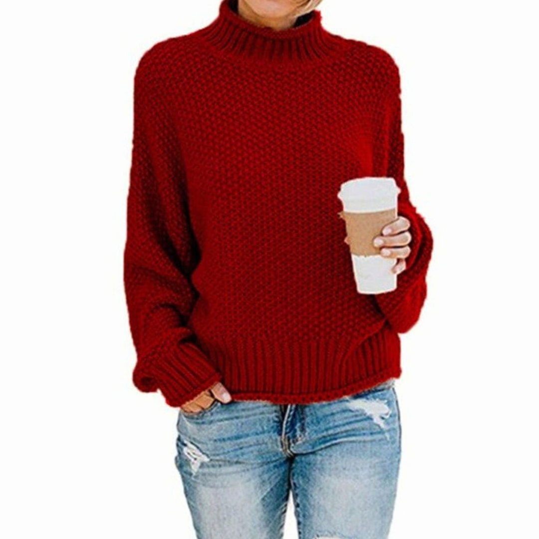 Damen Pullover aus Grobstrick mit Rollkragen, Oversize in Rot