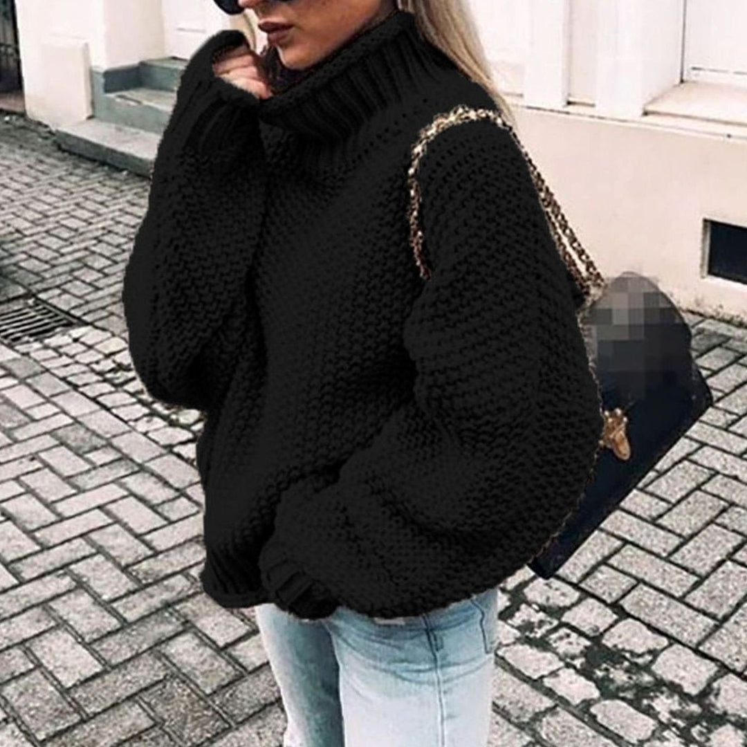 Damen Pullover aus Grobstrick mit Rollkragen, Oversize in Schwarz