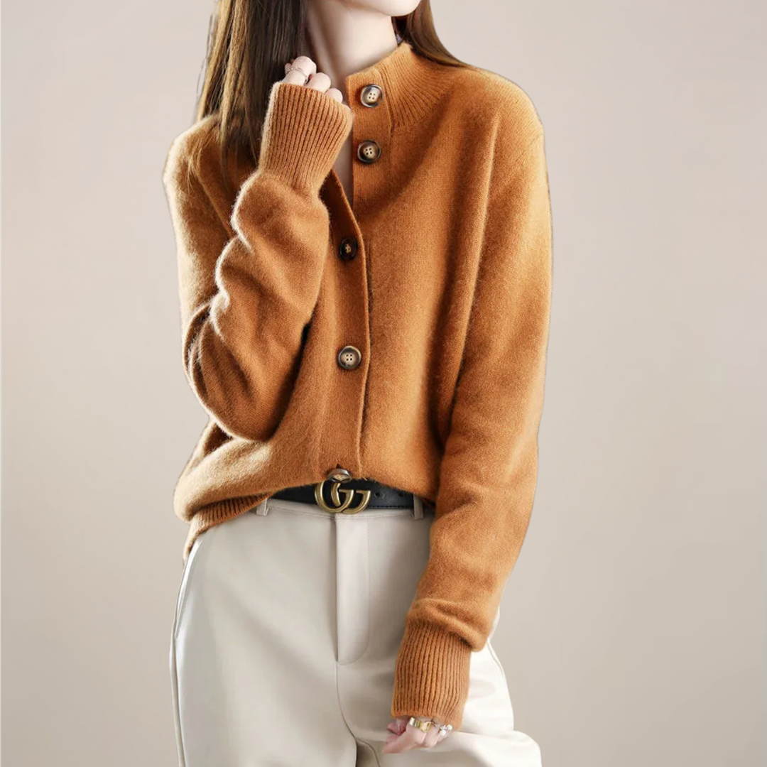 Damen Pullover Cardigan mit klassischem Kragen in Orange