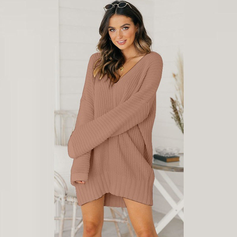 Damen Pullover Chunky Knit Langarm Tunika in Beige