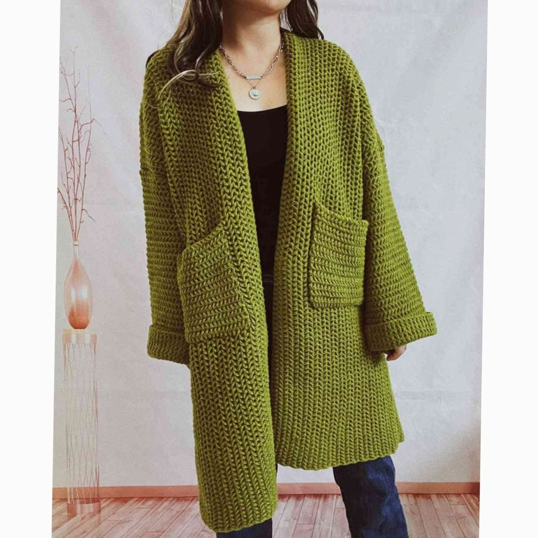 Damen Pullover Chunky Knit Oversized Herbst in Moss
