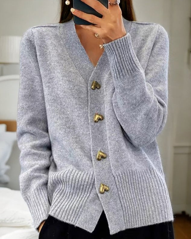 Damen Pullover im Cardigan-Stil mit V-Ausschnitt in Grau