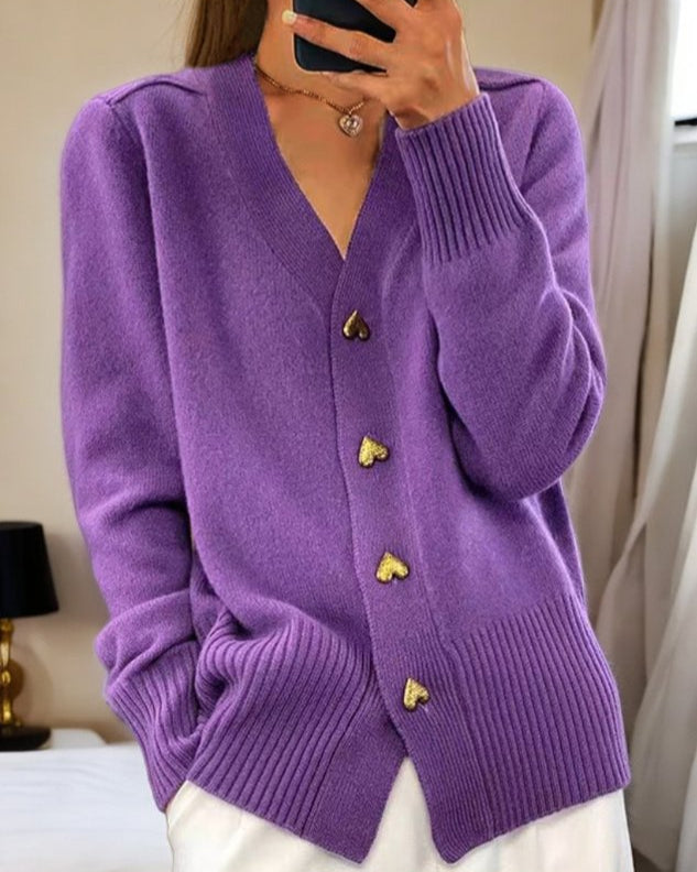 Damen Pullover im Cardigan-Stil mit V-Ausschnitt in Lila