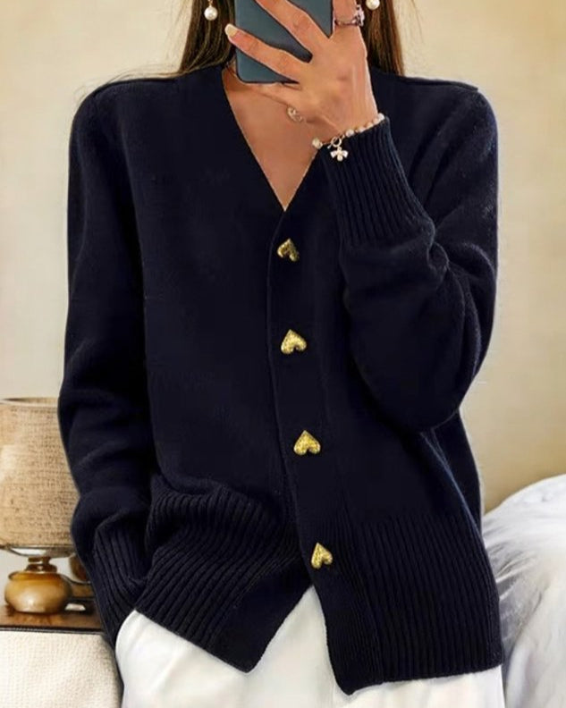 Damen Pullover im Cardigan-Stil mit V-Ausschnitt in Schwarz