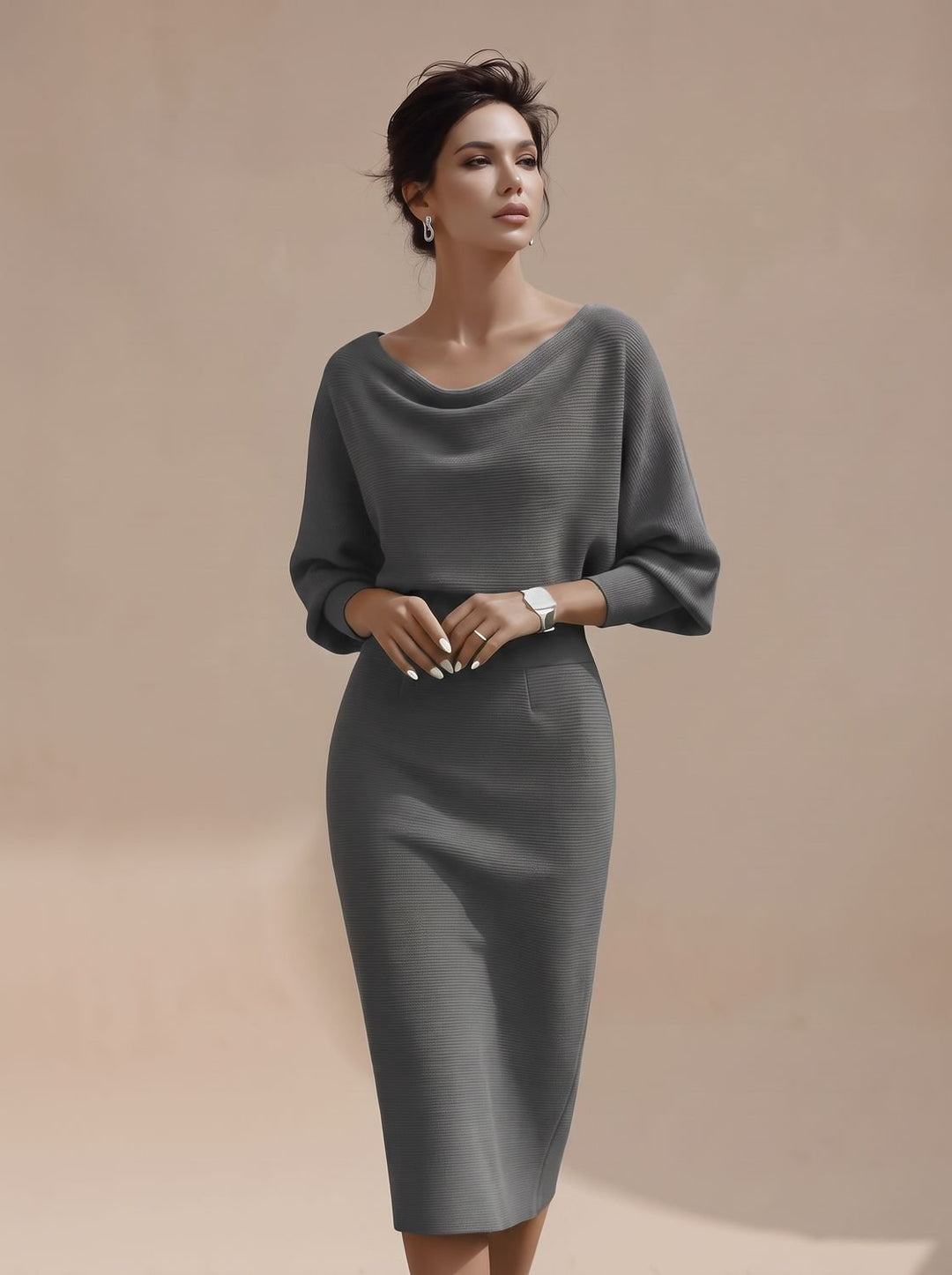 Damen Pullover Midi-Kleid aus Strick in Grau