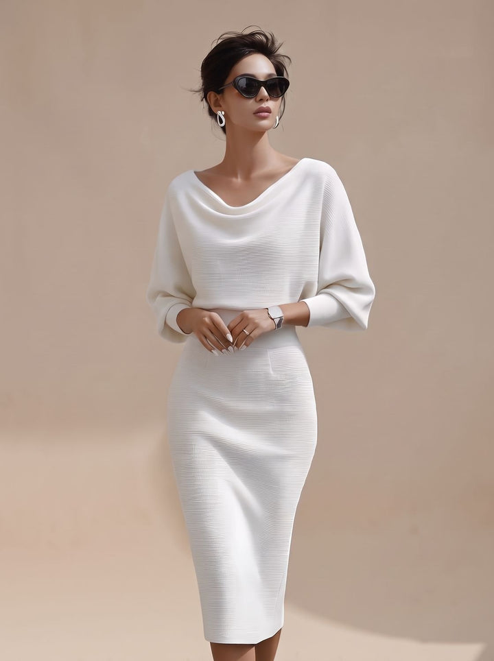 Damen Pullover Midi-Kleid aus Strick in Weiß