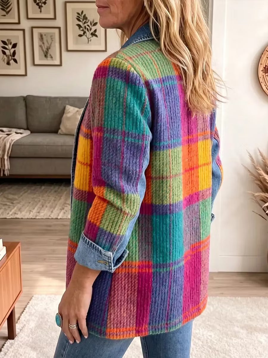 Damen Pullover mit Karo-Muster und Denim-Akzenten (2)