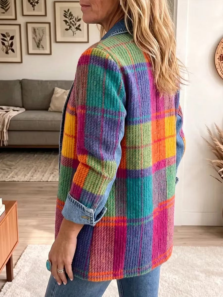 Damen Pullover mit Karo-Muster und Denim-Akzenten (2)