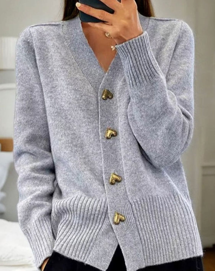 Damen Pullover Strickjacke mit V-Ausschnitt in Grau