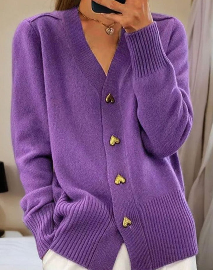Damen Pullover Strickjacke mit V-Ausschnitt in Lila