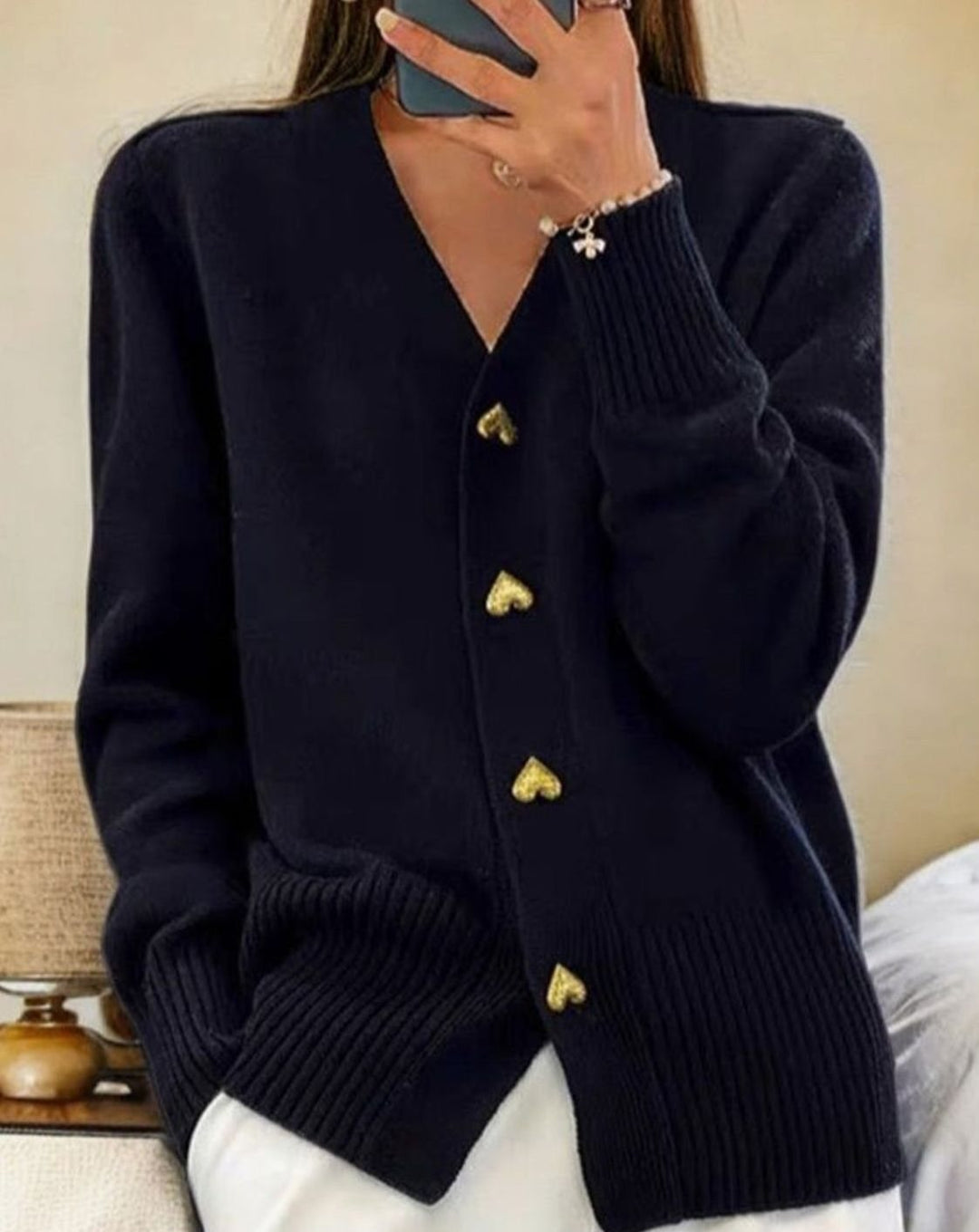 Damen Pullover Strickjacke mit V-Ausschnitt in Schwarz