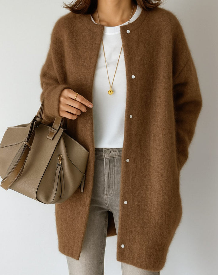 Damen Pullover zum Überziehen mit Knöpfen in Caramel