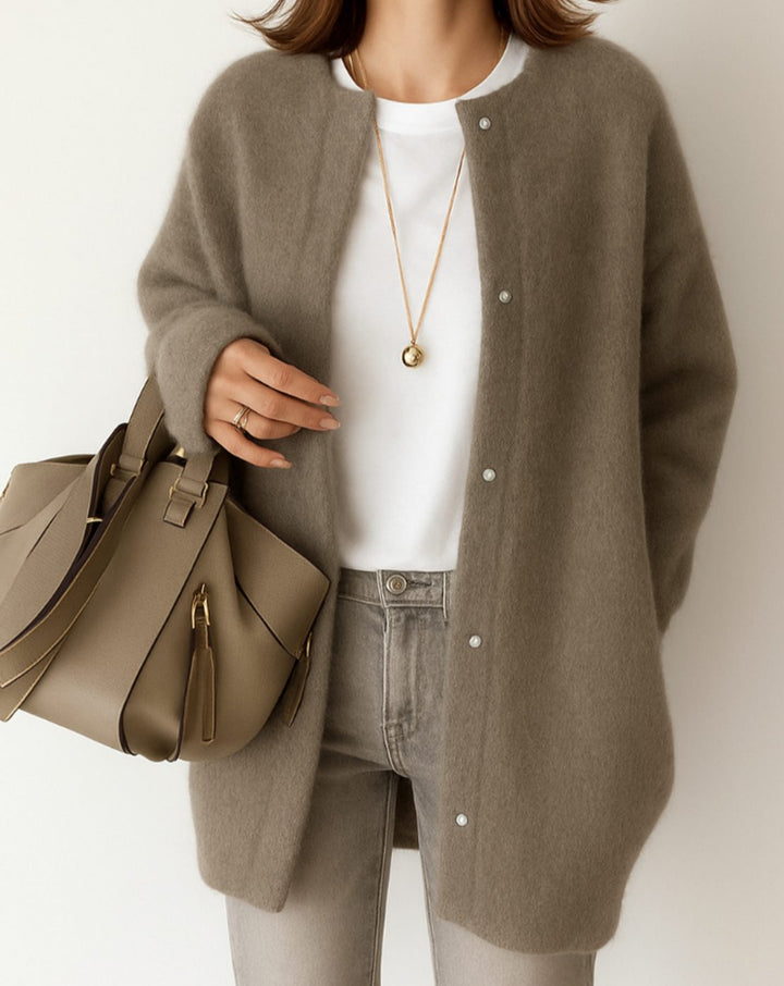 Damen Pullover zum Überziehen mit Knöpfen in Coffee