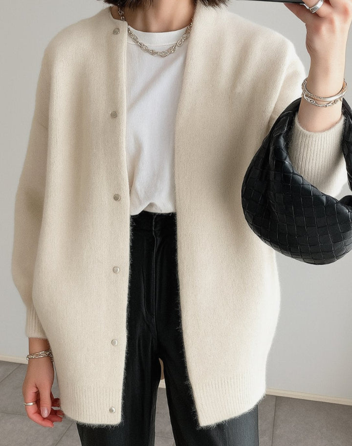 Damen Pullover zum Überziehen mit Knöpfen in Creme