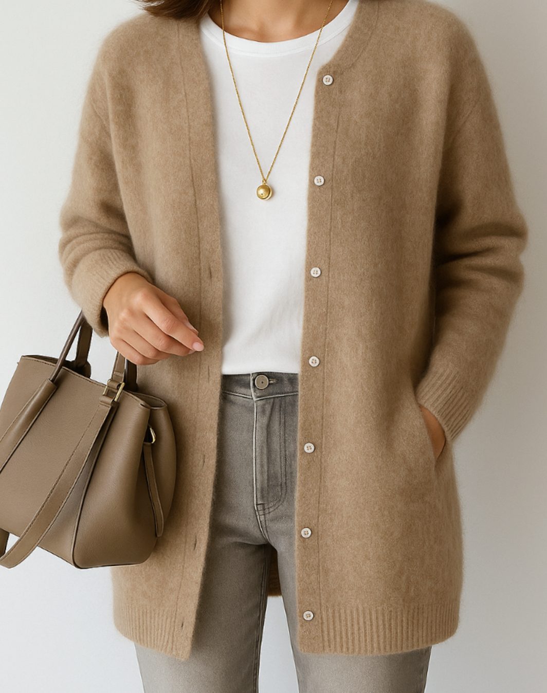 Damen Pullover zum Überziehen mit Knöpfen in Khaki