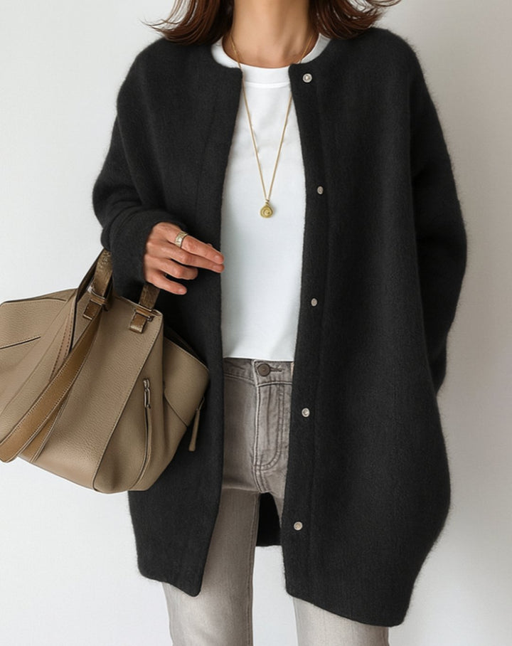 Damen Pullover zum Überziehen mit Knöpfen in Schwarz