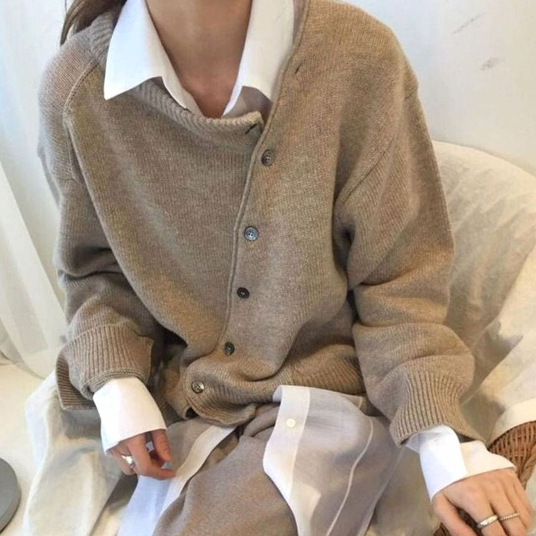 Damen Relaxed Strickpullover mit Knöpfen (3)