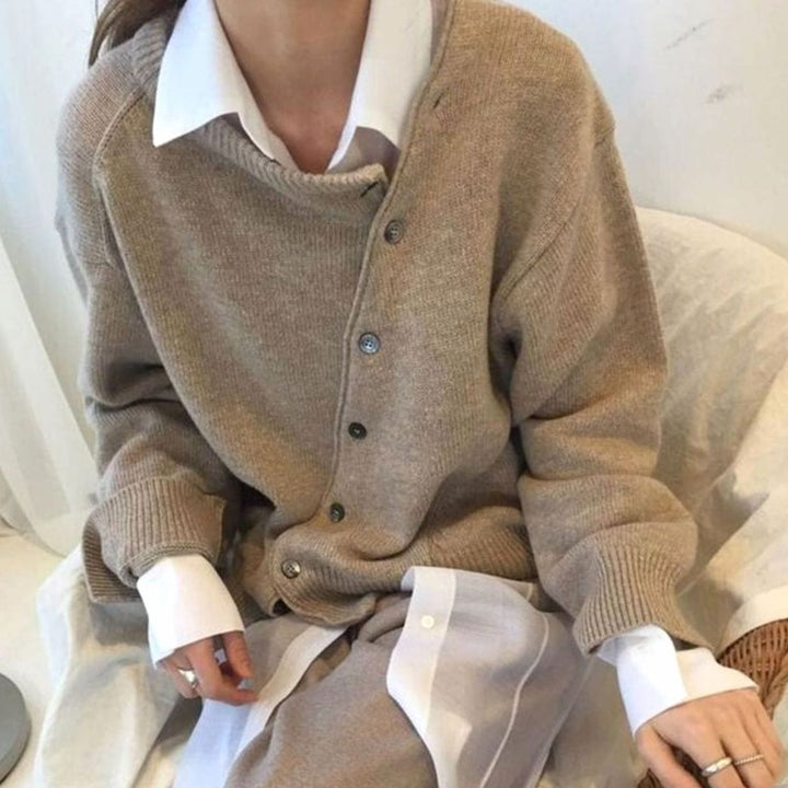 Damen Relaxed Strickpullover mit Knöpfen (3)
