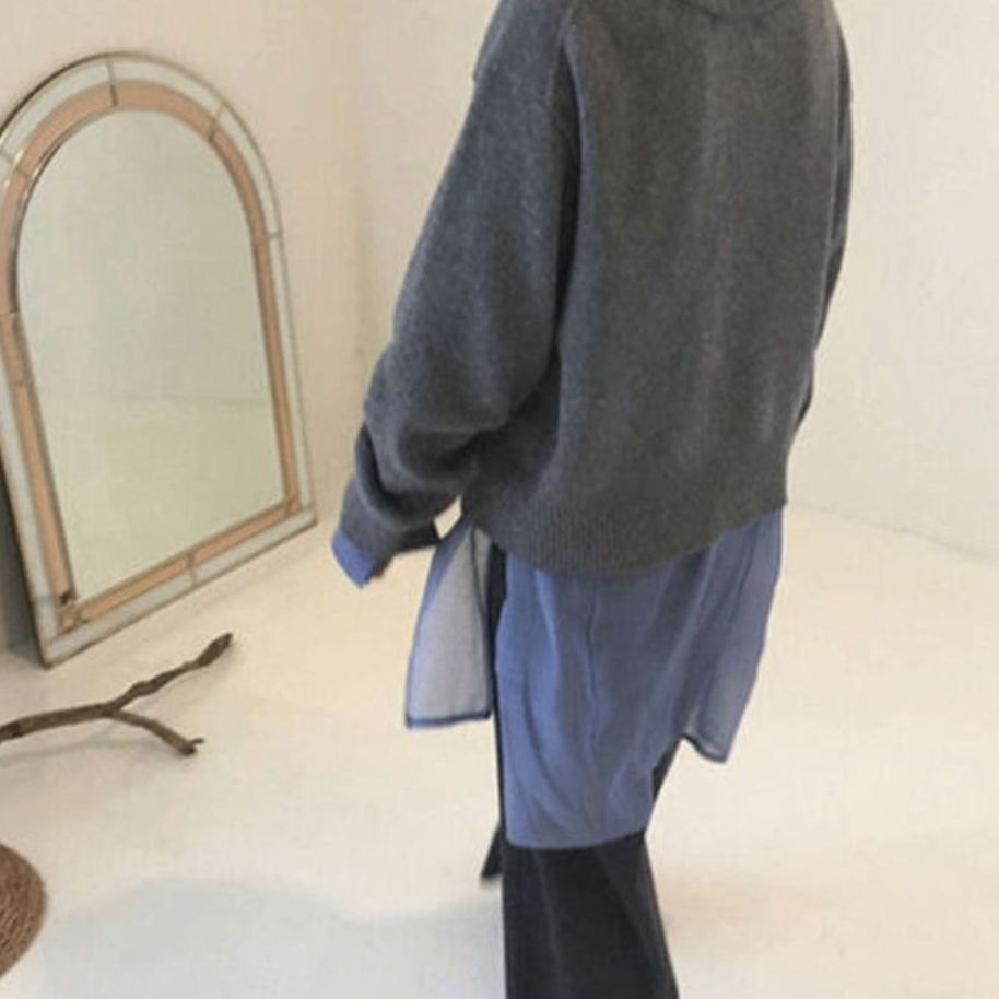Damen Relaxed Strickpullover mit Knöpfen (5)