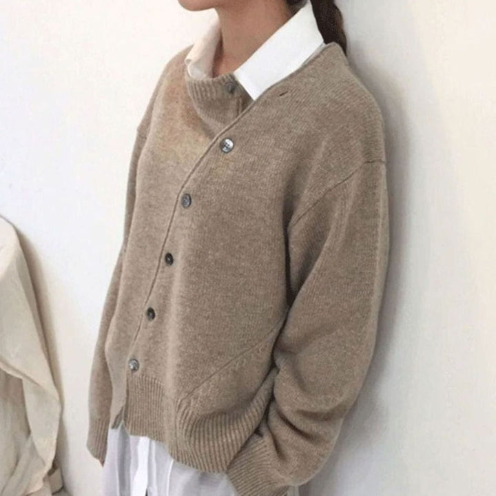Damen Relaxed Strickpullover mit Knöpfen in Braun