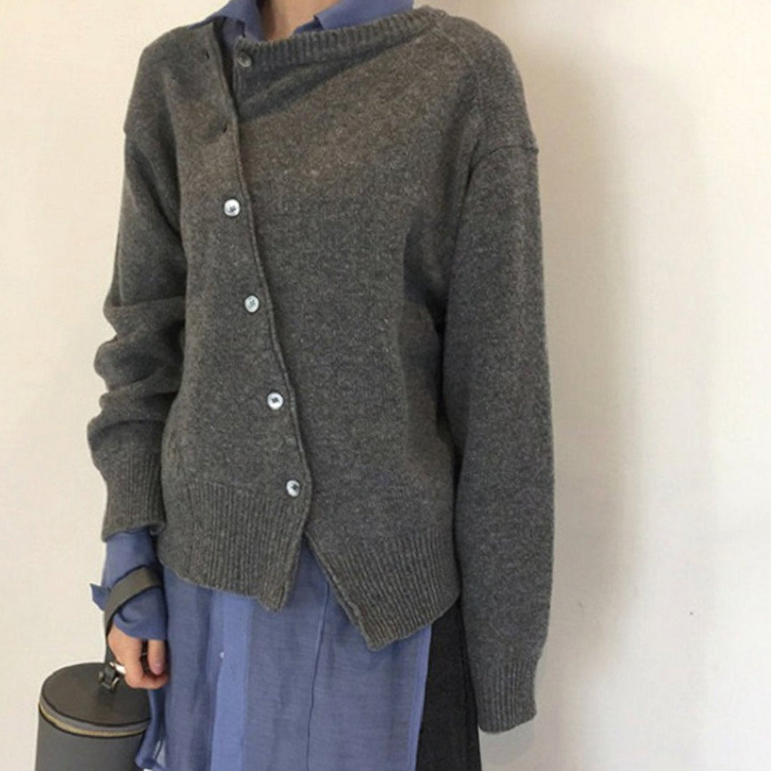 Damen Relaxed Strickpullover mit Knöpfen in Grau