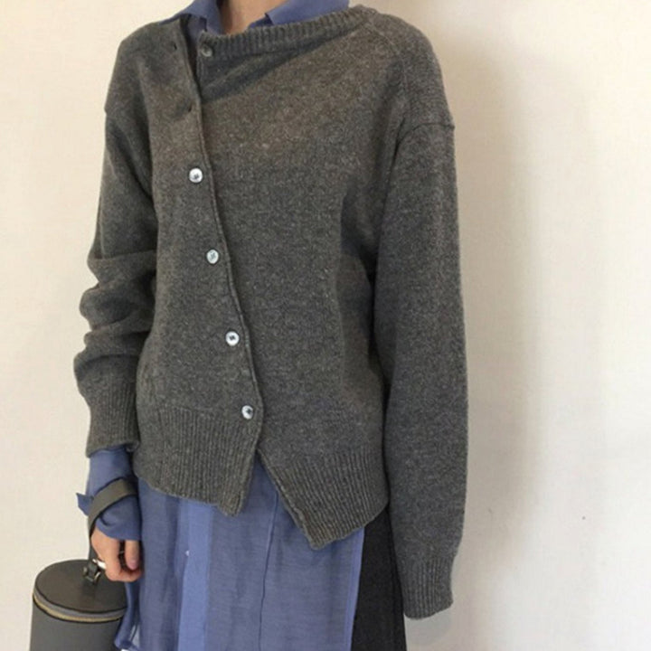 Damen Relaxed Strickpullover mit Knöpfen in Grau