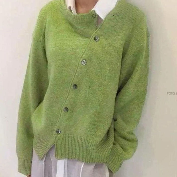 Damen Relaxed Strickpullover mit Knöpfen in Grün