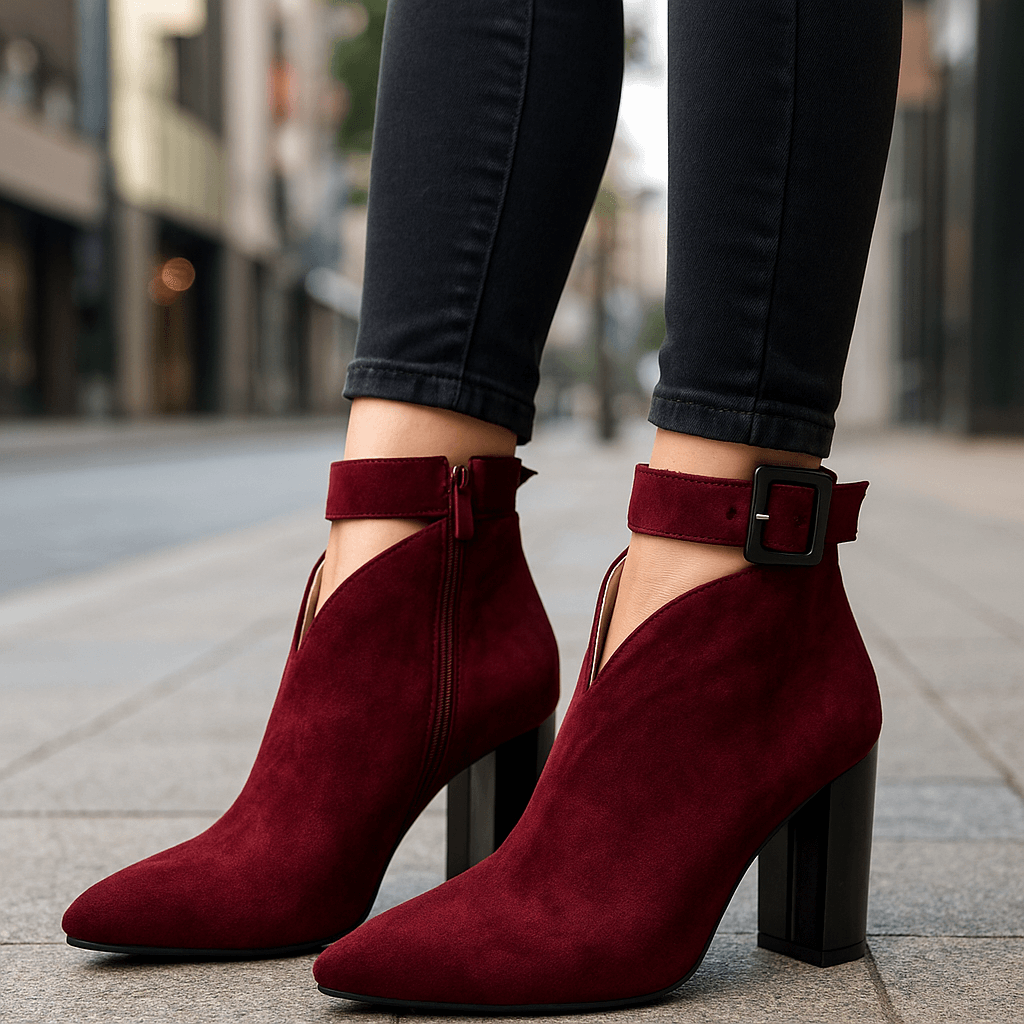 Damen Samtstiefeletten mit V-Ausschnitt für Herbst