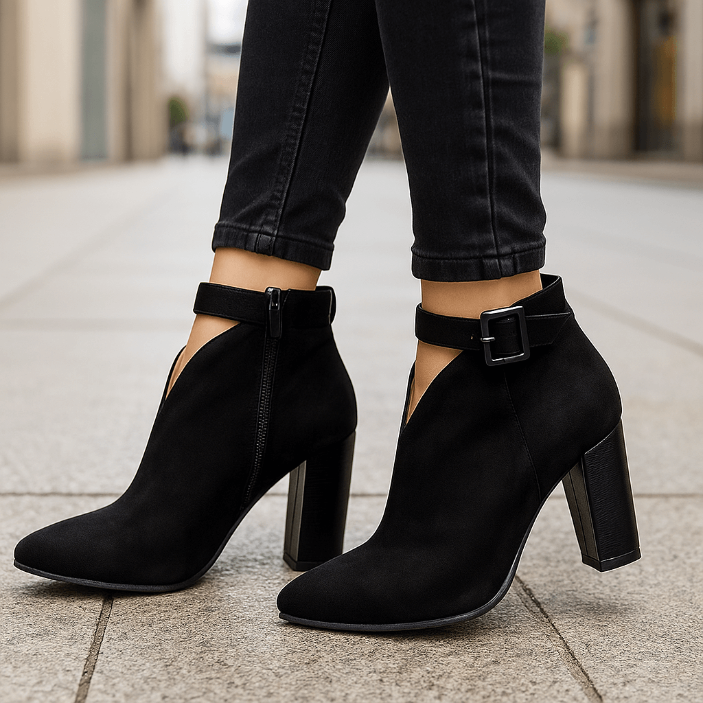 Damen Samtstiefeletten mit V-Ausschnitt für Herbst (3)