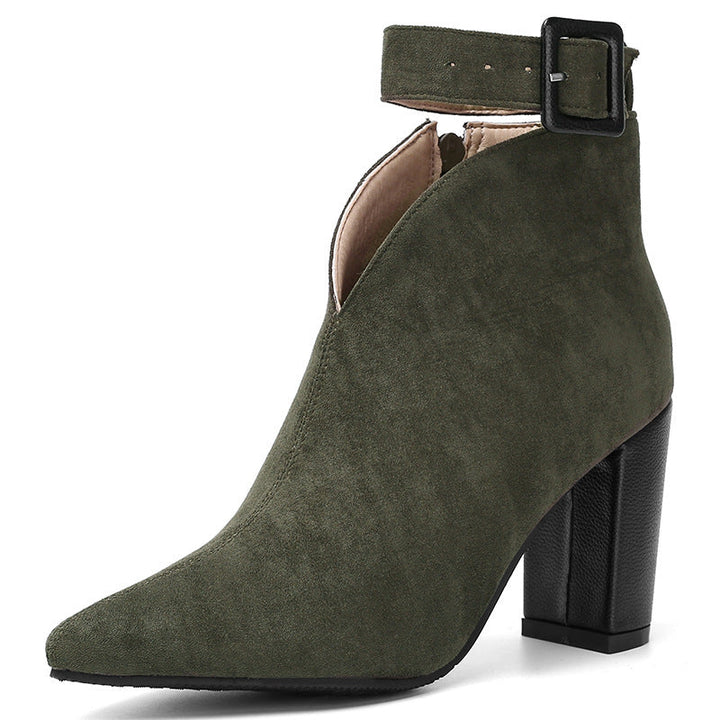 Damen Samtstiefeletten mit V-Ausschnitt für Herbst in Grün