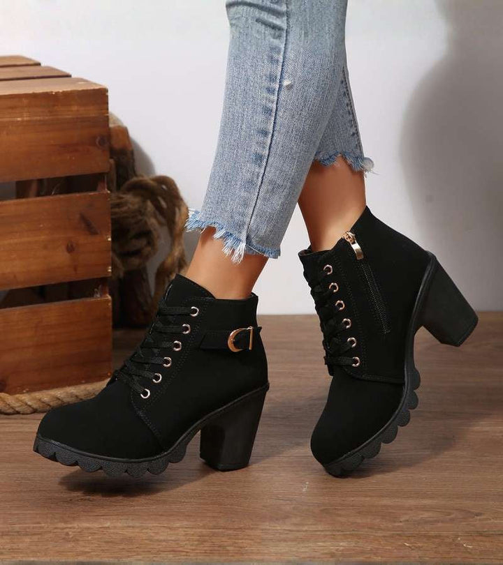 Damen Schnürstiefel im modernen Stil mit Schnalle