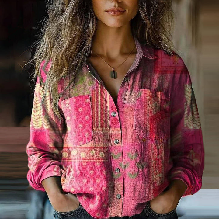 Damen Seidenbluse elegant im Boho-Stil in Rosa