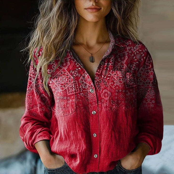 Damen Seidenbluse elegant im Boho-Stil in Rot