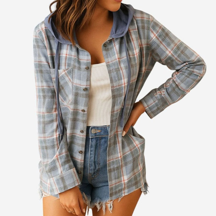 Damen Seidenbluse elegant im Kapuzen-Look in Blau