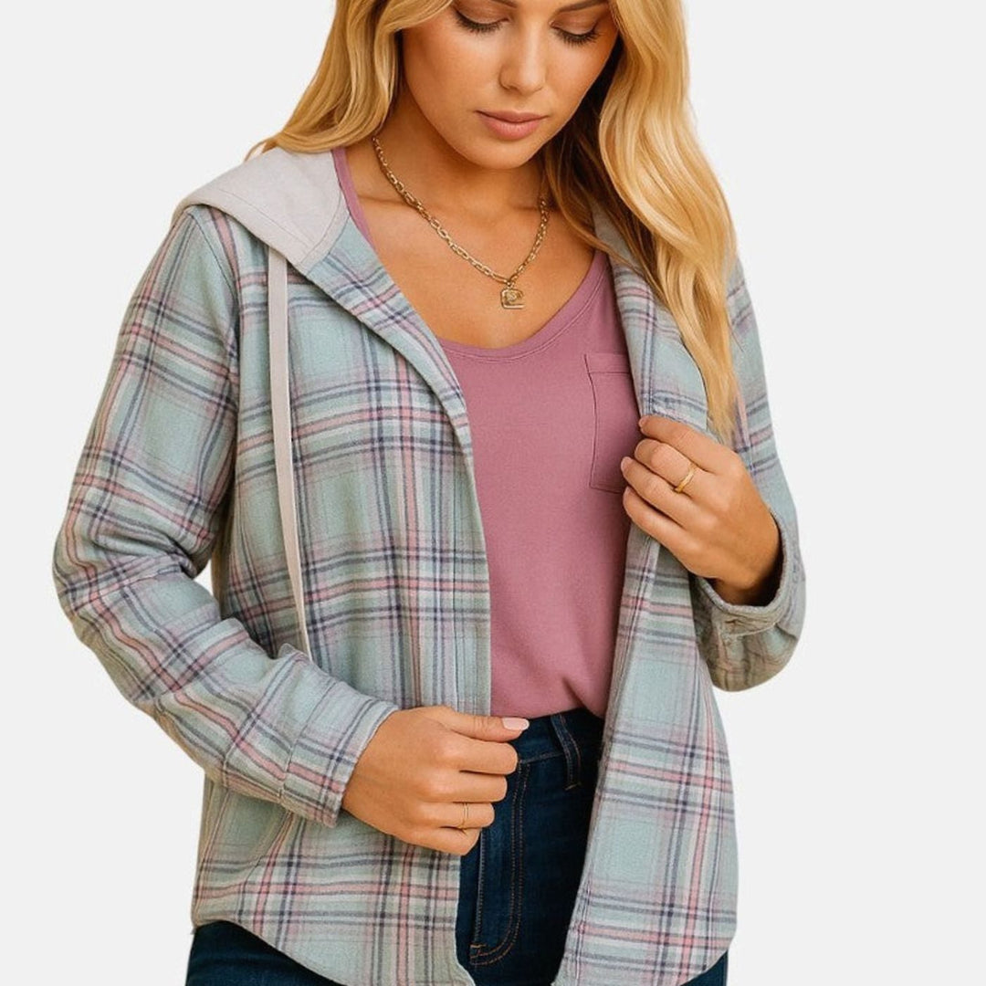 Damen Seidenbluse elegant im Kapuzen-Look in Grün