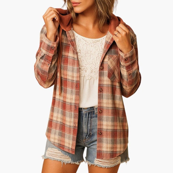 Damen Seidenbluse elegant im Kapuzen-Look in Rot